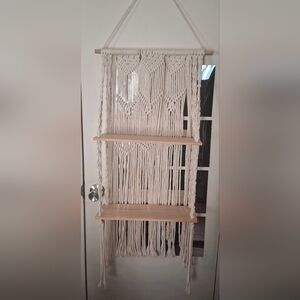 Source Unknown Cream Macrame Wall Shelf